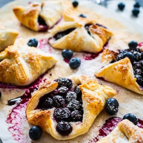 Homemade blueberry pastries on a tray