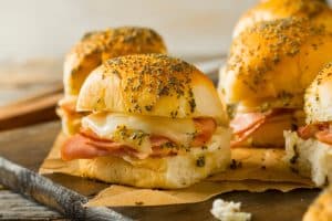 Hawaiian Rolls with melted cheese and ham