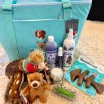 Tote bag with dog grooming supplies