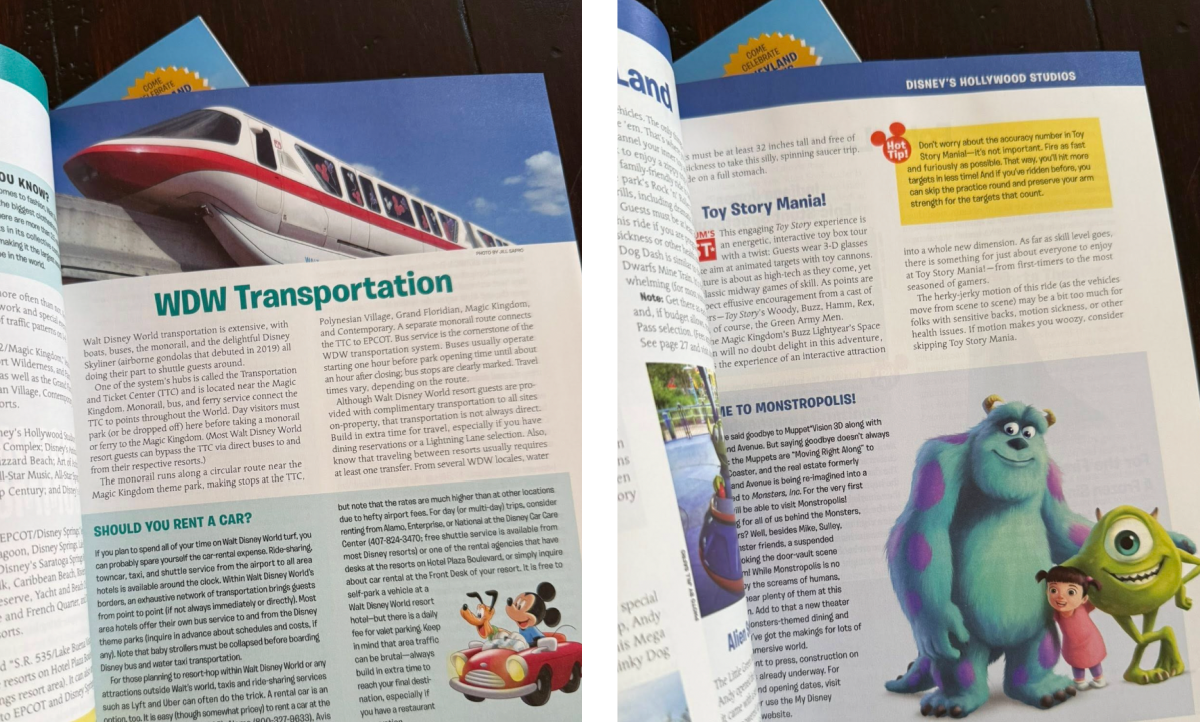 Pages inside the Birnbaum's Disneyland and Walt Disney World guide books