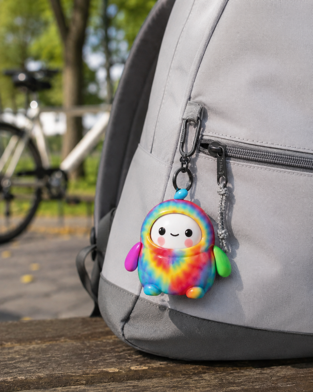 a lamatama fortune telling toy hanging on a backpack
