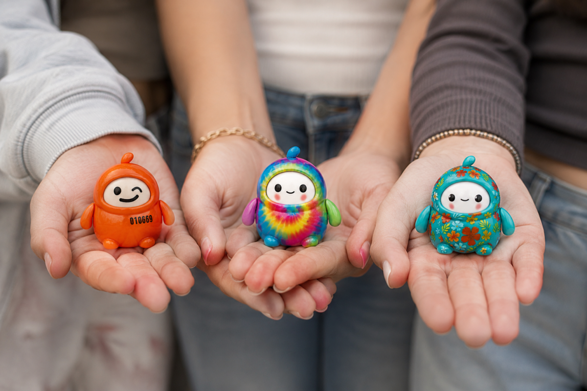 There hands holding LamaTama toys